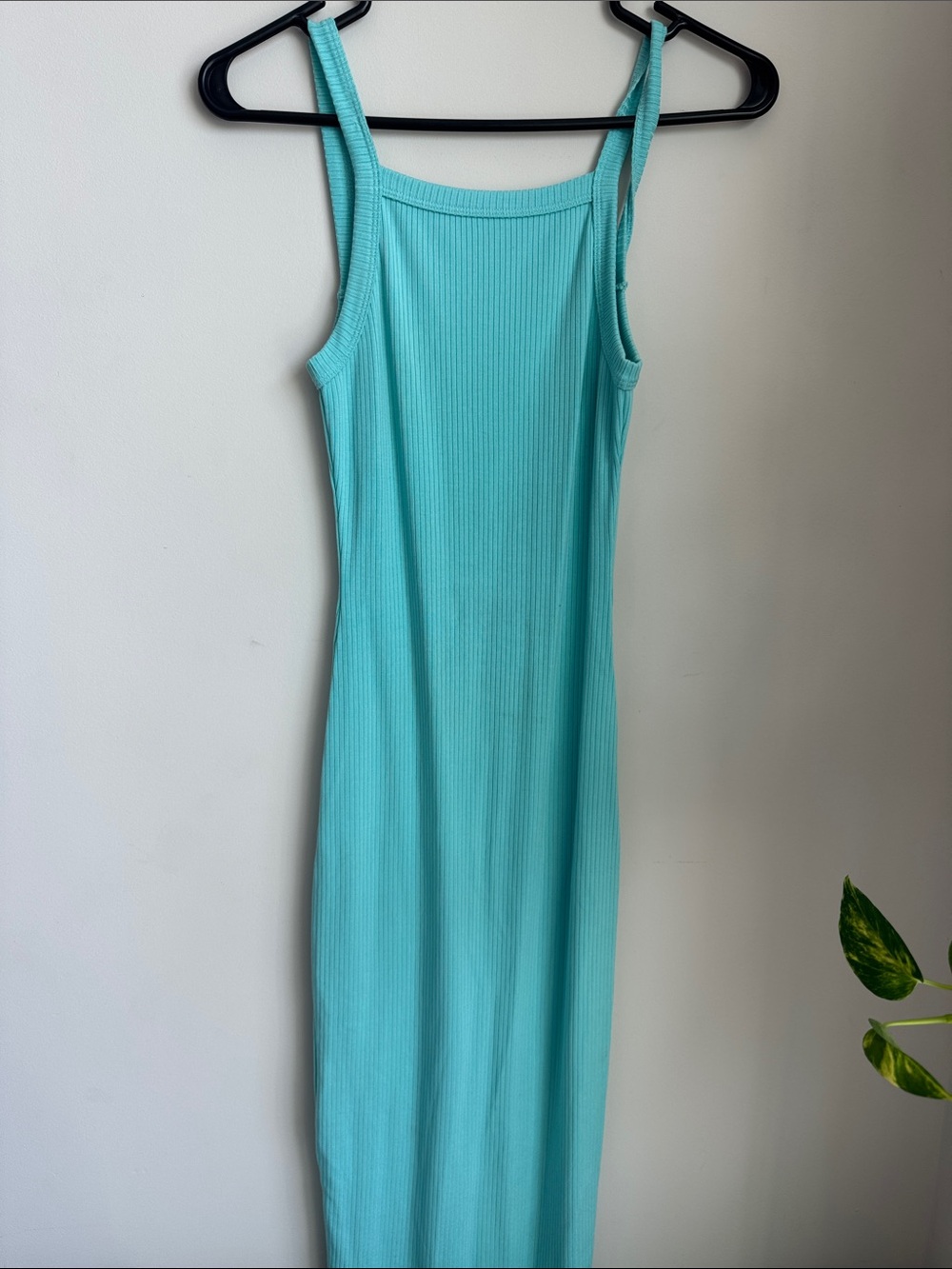 WSLY Ribbed Aqua Midi Slip Dress